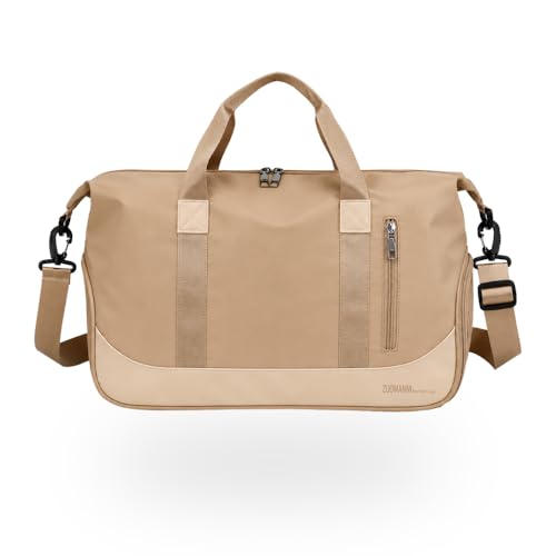 Bolsa Mala de Viagem Grande Feminina com Divisórias, Encaixe para Mala, Alça Transversal Ajustável, Bolso com Zíper, Ideal para Academia, Trabalho e Viagens Curtas (Bege)