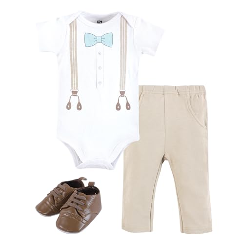 Image of Hudson Baby Unisex Baby Cotton Bodysuit, Pant and Shoe Set