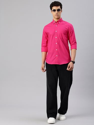 Image of Majestic Man Men's Solid Pure Cotton Casual Shirt - Slim Fit | Full Sleeves | Soft & Breathable Fabric