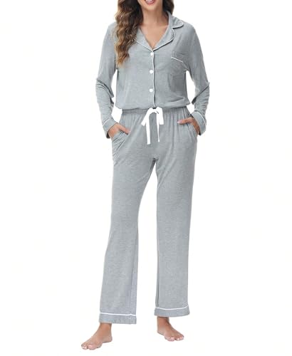 Image of Women's Pajama Sets Long Sleeve Sleepwear Button Up Shirt With Pajama Pants Soft Pjs Lounge Sets