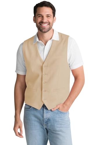 Mens Linen Suit Vest Summer Beach Wedding Waistcoat Lightweight Casual Dress Vest for Men