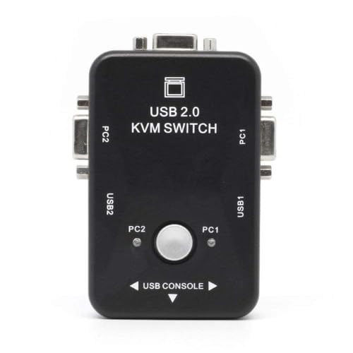 Image of Atevon 2-Port USB 2.0 KVM Switch Box - Share Keyboard, Mouse & Monitor Between 2 Computers | PC, Laptop, Desktop, Printer | Plug & Play, No Software Needed