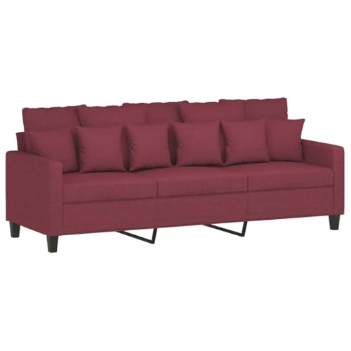 vidaXL Sofagarnitur 3-TLG., Sessel Couch mit Kissen Fußhocker, Sofa Wohnzimmersofa mit Armlehnen, Couchgarnitur Designsofa Sitzmöbel Polstermöbel, Weinrot Stoff – Bild 5