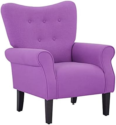 YOLENY Modern Accent Chair,High Back Armchair,Upholstered Fabric Button Single Sofa with Wooden Legs for Living Room, Bedroom, Club, Purple