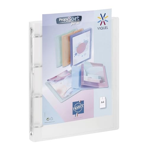 Viquel PROPYSOFT - Archivador flexible personalizable A4 con 4 anillas, tapa resistente, fabricado en Francia, incoloro