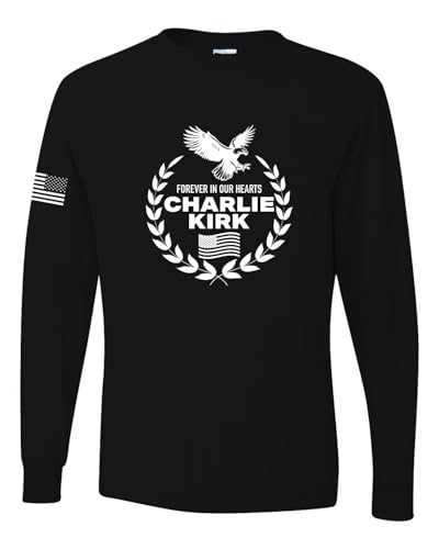 Forever in Our Hearts Charlie Vintage Tee American Pride USA Flag Mens Long Sleeve Shirt, Black, Large