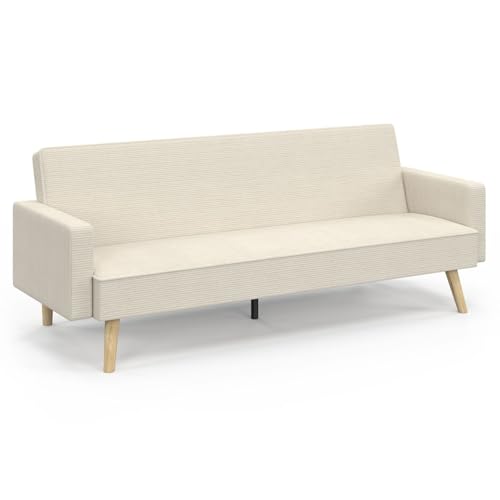 IDMarket - Canapé Droit scandinave 3 Places Convertible Lars Velours côtelé Beige