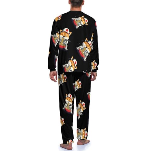 Shiba Dog Japanese Ramen Mens Pajama Set Soft Long Sleeve Sleepwear Lounge Set Pjs4