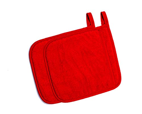 Cotton Pot Holders with Pockets, Potholers with Great Heat Resistance, Hot Pads, Trivets for Kitchen Cooking and Baking Set of 2 Red