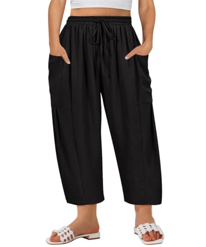 TIYOMI Plus Size Pants for Women Summer Palazzo Harem Pants Drawstring Lightweight Pant with Pockets Loose Casual XL-5XL