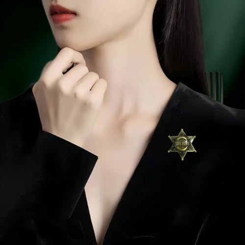 Image of Sheriff Police Badge Pin - RE Police & Cowboy Honor Stars Accessories - Cosplay Costume Gift for Women Men