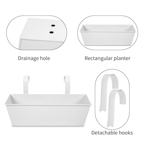 Image of 16 Inch Railing Planters Box Metal Hanging Flower Pot 5 Pcs