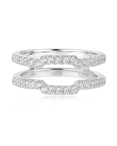 Cubic Zirconia Curved Wedding Band for Women Guard Ring Enhancers Engagement Ring 925 Sterling Silver/Rose Gold Plated/Yellow Gold Plated Size 5-10