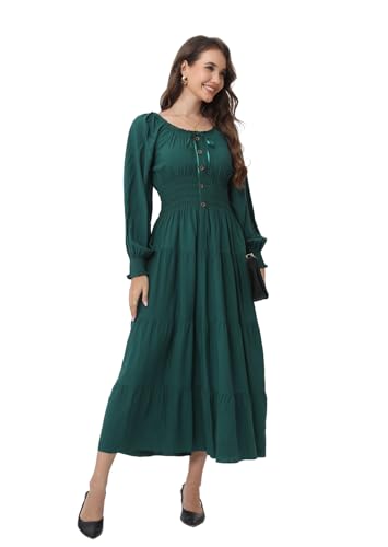 Image of OSTOO Women's 2026 Casual Long Sleeve Square Neck Smocked High Waist Flowy Maxi Dress,Boho Tiered Beach Party Dress