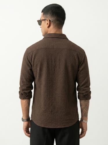 Image of Men's Casual Button Down Shirts Long Sleeve Cotton Bland Shirt Fashion Textured Beach Summer Shirt