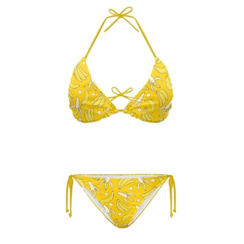 ELEDIZI Banana Swimsuit M Triangle String Bikini Two Piece Bikini Sets for Women Cheeky Sexy Plus Size Swimsuits for Women High Waisted Halter Bathing Suit Beach Outfits for Vacation