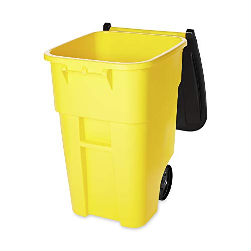 Image of Rubbermaid Commercial Products BRUTE Rollout Heavy-Duty Wheeled Trash /Garbage Can, 50-Gallon, Yellow, for Restaurants /Hospitals /Offices /Warehouses /Garage
