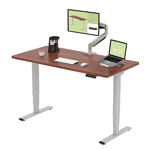 Image of FLEXISPOT E6 3-Stage Dual Motor Electric Standing Desk 55 x 28 Sit Stand Up Desk, Holds 220 lbs, Adjustable Height w /Memory Presets, One-Piece Mahogany Desktop & Gray Frame, Ships in 2 Boxes