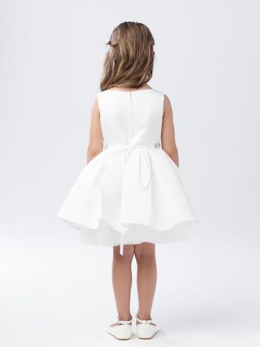 Summer Glossy Satin Sleeveless Short Flower Girls Dress O-Neck Kids 2024 Wedding Formal Party Mini Dress3