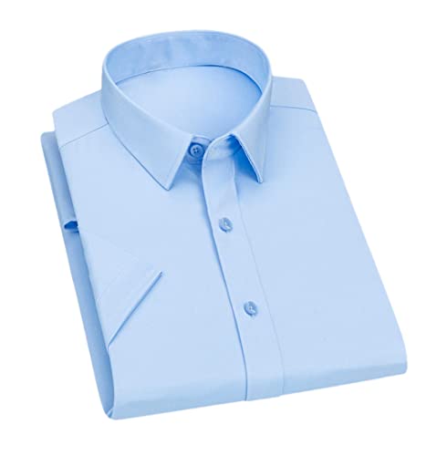 Chemise d'été légère homme manches courtes anti transpiration bleu clair pour grand mariage en L