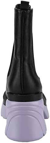 UNILADY Women's Colored Light Sole Platform Boots Mid Calf Elastic Chunky Block Heel (LILAC, 5.5) | Image 4