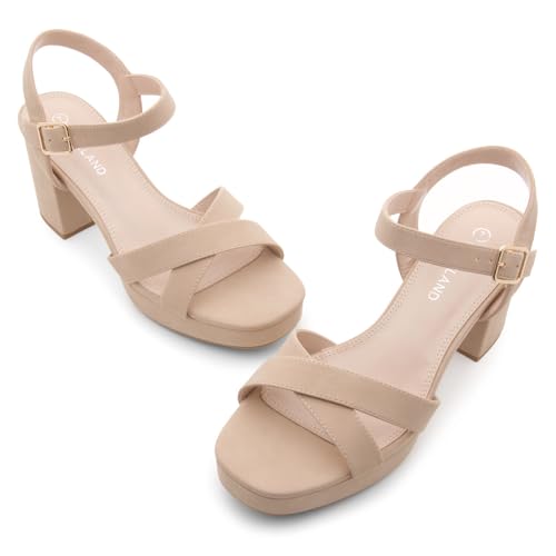 Image of Shoe Land Platform Heels for Women - 3 Inch Chunky Block Heeled Sandals, Square Open Toe, Ankle Strap Dressy Strappy High Heels for Wedding, Party & Evening Events