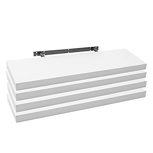 WOLTU 4X Wandregal Wandboard Bücherregal Regale für Deko Wandablagen aus MDF Holz, 4er Set Hängeregal Weiss, 80x23x3,8cm RG9318ws-4
