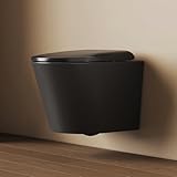 EMKE Toilette Hänge WC Schwarz Matt, 490 × 365 × 360 mm, Wand WC Spülrandlos mit Doppelloch-Gegenstrom & Mehrloch-Spülung, Keramik Toilettenschüssel, WC-Sitz Softclose & Schnelllösefunktion