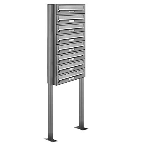 AL Briefkastensysteme 8er V2A Edelstahl Stand Briefkasten rostfrei als 8 Fach Briefkastenanlage Freistehend DIN A4 in Postkasten Design modern