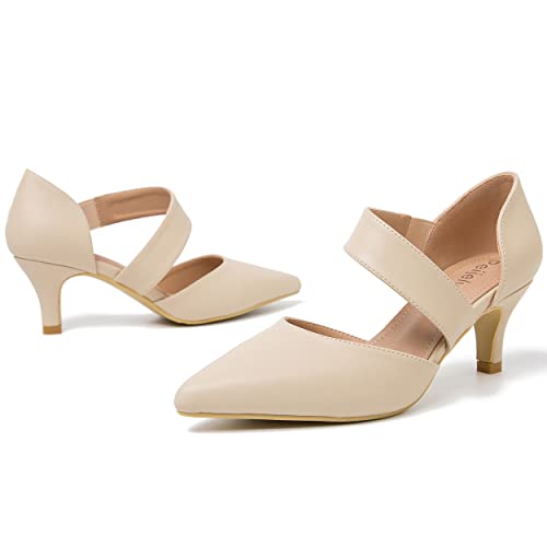 Women's Pointed Toe Kitten Heel Pumps, Elastic Strap Dress Shoes, Slip On Professional Office Wear Matte Nude 45 - US 11 by Peijely - Used condition - Image 8