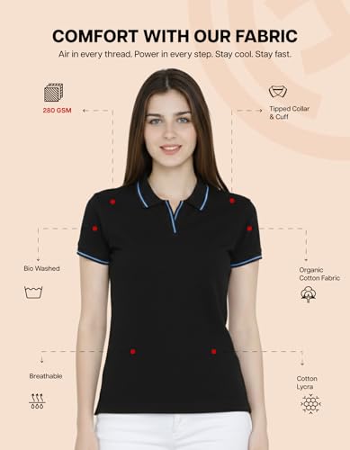Image of Scott International Women's Cotton Polo T-Shirt | Half Sleeve Plain Collar Tee | Stylish Casual Top | Plain T-Shirt for Girls | Workwear for Office & Casual Wear
