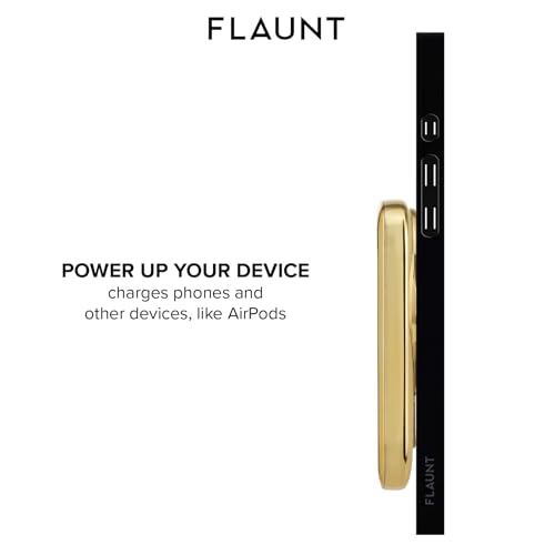 Image of Flaunt 5000mAh Wireless Battery Pack with USB-C Port - Metallic Gold | Slim Portable Power Bank - Compatible for MagSafe and Wireless Charging for iPhone, Smartphone, AirPods, Headphones, and More
