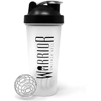 Warrior Protein Shaker Bottle, 600ml with Wire Mixball Blender &ndash; Leakproof Clear Gym Bottle for Mixing Whey Protein Shake, Smoothies, Milkshake, Juice, Supplement Drinks &ndash; BPA Free, Dishwasher Safe