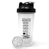 Warrior Protein Shaker Bottle, 600ml with Wire Mixball Blender – Leakproof Clear Gym Bottle for Mixing Whey Protein Shake, Smoothies, Milkshake, Juice, Supplement Drinks – BPA Free, Dishwasher Safe