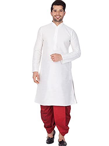 Elina fashion Men's Indian Banglori Silk Kurta Dhoti (Pajama) Stitched Readymade Set Diwali Puja Traditional Wear