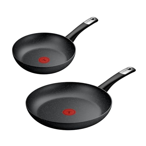 Tefal Explore Stone   Juego de 2 sartenes 24/28 cm, Mango fijo, Revestimiento Antiadherente, Apto inducción, Thermo Signal