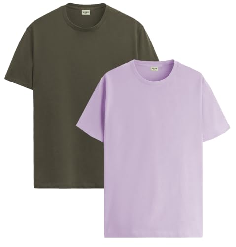 Image of ADRO Men's Cotton Regular Fit Combo Plain Solid T-Shirt Pack of 2