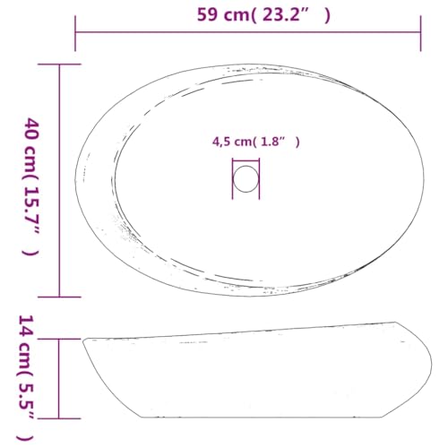 vidaXL Aufsatzwaschbecken, Oval Waschbecken mit Muster, Handgefertigt Waschtisch Waschschale für Badezimmer, Handwaschbecken Spülbecken, Lila Grau 59x40x14 cm Keramik