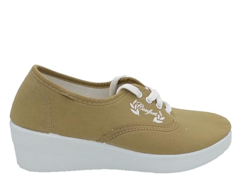 Cano Confort Aerobic CORDÓN CÓMODO Playera DE Mujer Lona Beige Zapatilla CUÑA Alta (beig, 39)