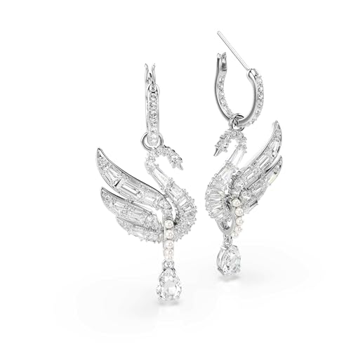 Swarovski Swan earrings, Swan, White, Rhodium finish3