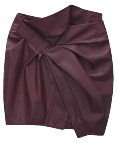 Women's Soft Faux Leather Asymmetrical Mini Skirt High Waist Short Pull On Skirt