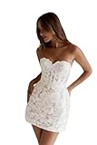 Wchecalino Tight Short Bridal Dresses for Bride Boho Lace Starpless 3D Flower Backless Applique Tulle Beach Mini Wedding Reception Gowns for Bride White 6