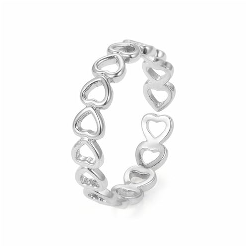Love Heart Finger Rings Gold Silver Plated Dainty Cute Plain Hollow Hearts Engagement Promise Adjustable Band Ring for Women Minimalist Wedding Bridal Birthday Party Jewelry Gifts (Silver)
