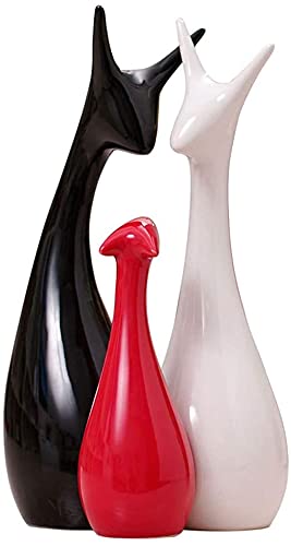 Xtore Home Decor Lucky Deer Statue Family Piano Finish Ceramic Figures - (Set of 3, Red Black, White)
