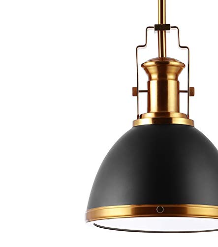 Image of JONATHAN Y Homer Industrial Dome Pendant 10 inch, Black /Brass Gold | 1-Light, Farmhouse Style, Adjustable Hanging Height, Glass Diffuser, Sloped Ceiling Compatible, Metal, LED Bulb Included