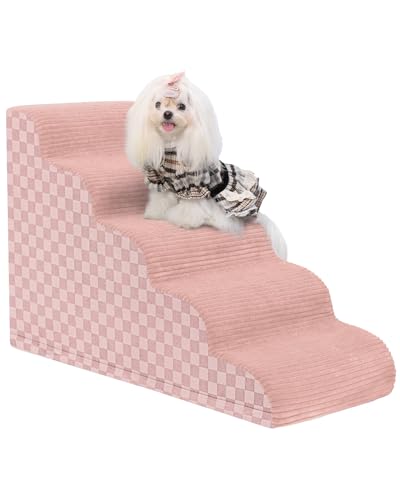 Image of Dog Stairs Ramp for Couch Pet Stairs for Small Dogs with High Density Foam, Dog Slope Stairs with Durable Non-Slip Bottom for Puppy (Pink-Slope, 5-Step(33 inch Dx 15.7 inch W x 22 inch H), 5)