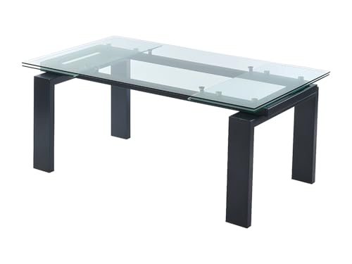 Vente-unique - Table à Manger Extensible 8 à 10 Personnes en Verre trempé et métal Noir - Transparent - LUBANA
