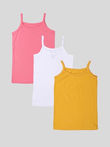 Image of KiddoPanti Girls 100% Cotton Rib Solid Camisole Tank Top Pack of 3