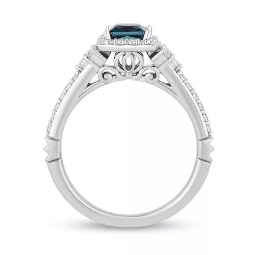 Generic Princess Cut London Blue Topazz & Diamond 14K White Gold Finish Diamond Halo Wedding Engagement Ring for Women's3