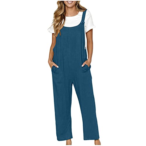 Mono de Lino y Algodón Mujer Mono Casual de Verano Peto para Mujer Suelto Pantalones con Bolsillos de Color Sólido Pantalón Informales Deporte de Tallas Grandes